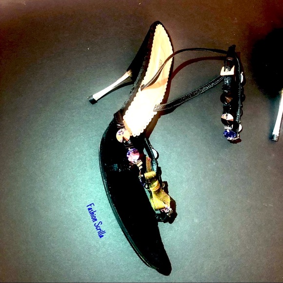 Prada Velvet Crystal Embellished Bow Heels - Picture 4 of 8